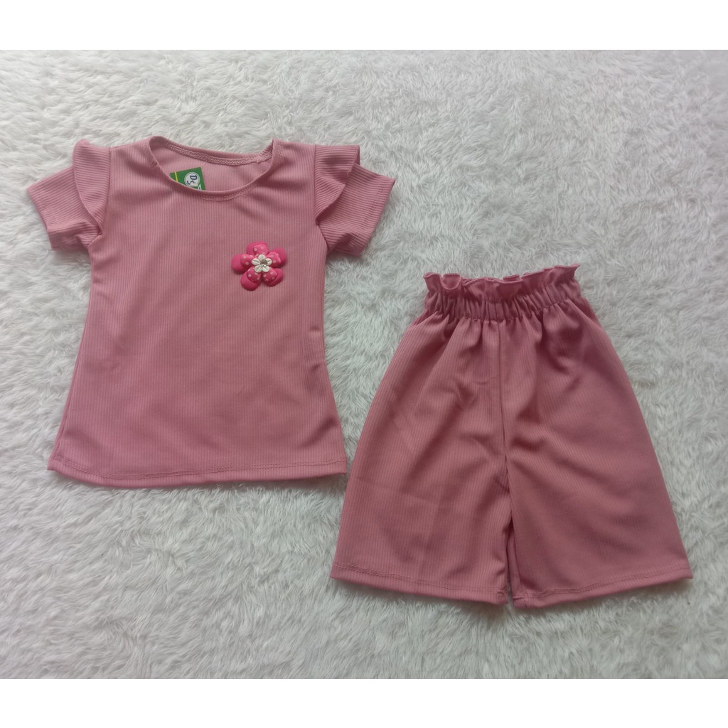 Setelan Anak Perempuan Knit Mango Waffle Ruffle Lengan pendek Setelan Kulot anak cewek knit 1-5 th babyrib-8
