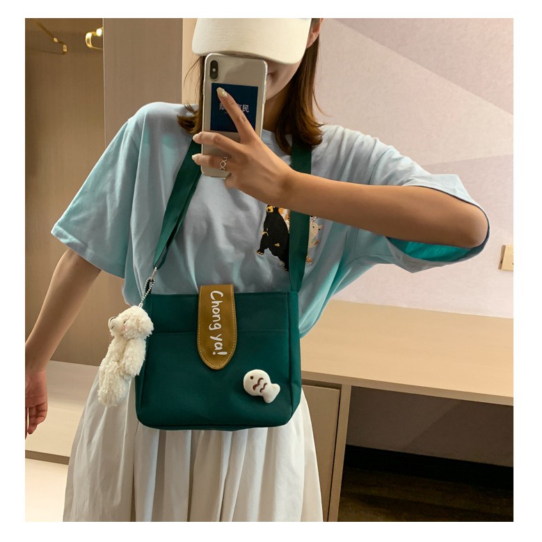 FYGALERYSURABAYA FYG1418 Tas Kanvas Perempuan Korean Style Fashion Wanita Tanp Boneka