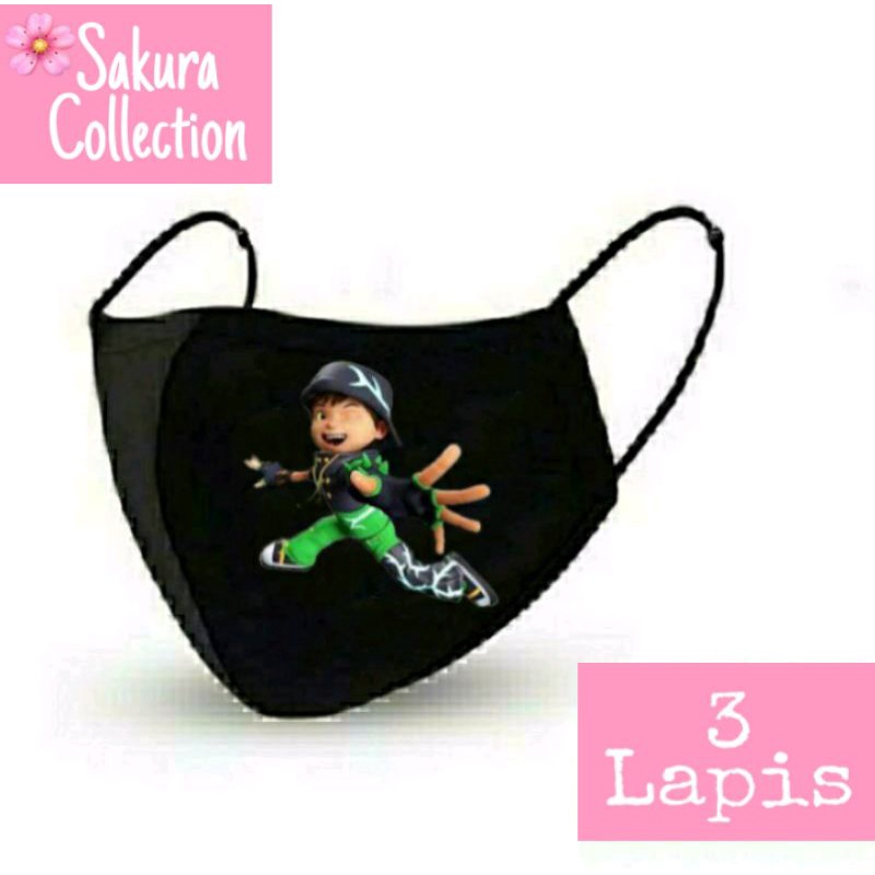 Masker BOBOIBOY Halilintar  Karakter Anak Kain 3 lapis/Scuba anak earloop