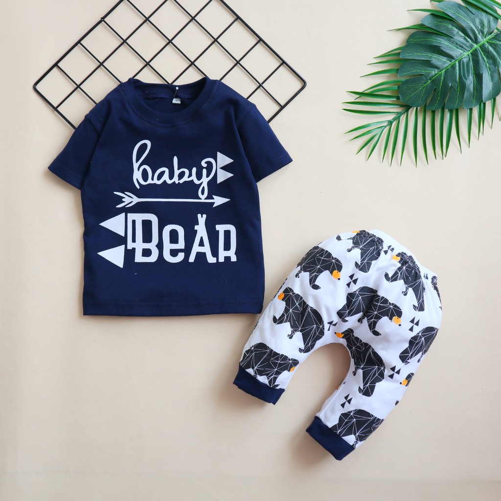 Nuna Store Motif Baby Bear / Setelan Baju Bayi/Anak Laki-laki Usia 6 Bulan - 3 Tahun Baju