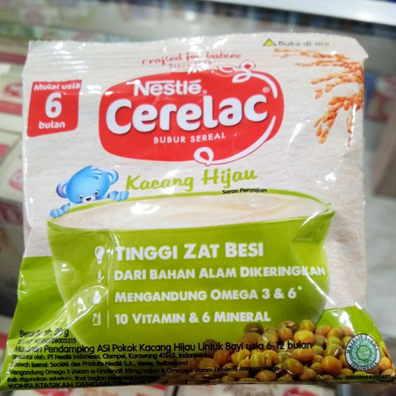 NESTLE CERELAC  BUBUR SEREAL 6+ BERAS, KACANG HIJAU SACHET 20GR