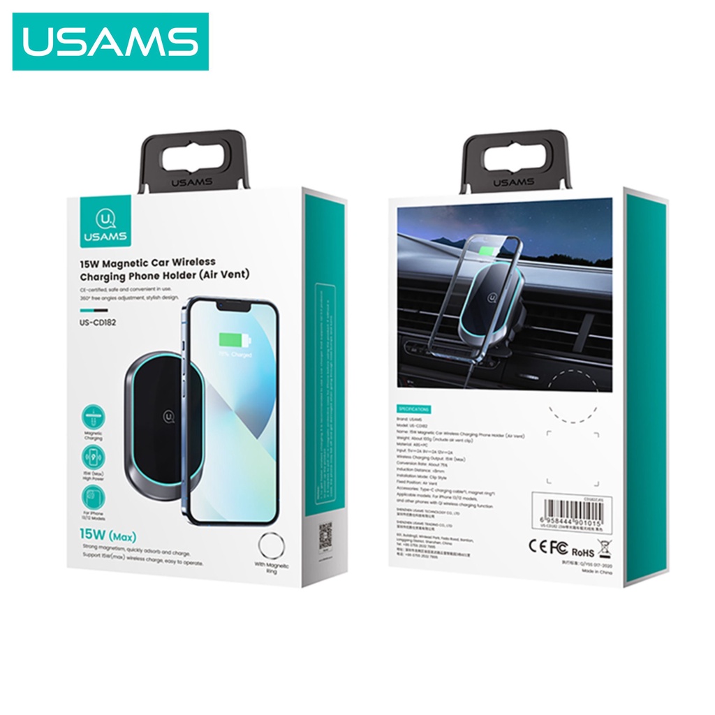 USAMS CD182 Car Holder Mobil Magnetic Wireless Charging 15W Air Vent