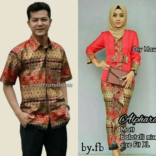 Sarimbit Batik Anggun Couple Sania Mawar ruffle - Warna Ungu, Tosca, pink, Biru, Kuning - M - L -XL