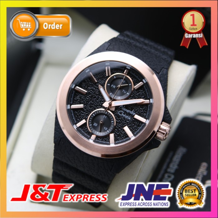 JAM TANGAN ALEXANDRE CHRISTIE ALEXANDRE CHRISTIE PRIA COWOK ORIGINAL ORI AC 6585 ROSEGOLD BLACK