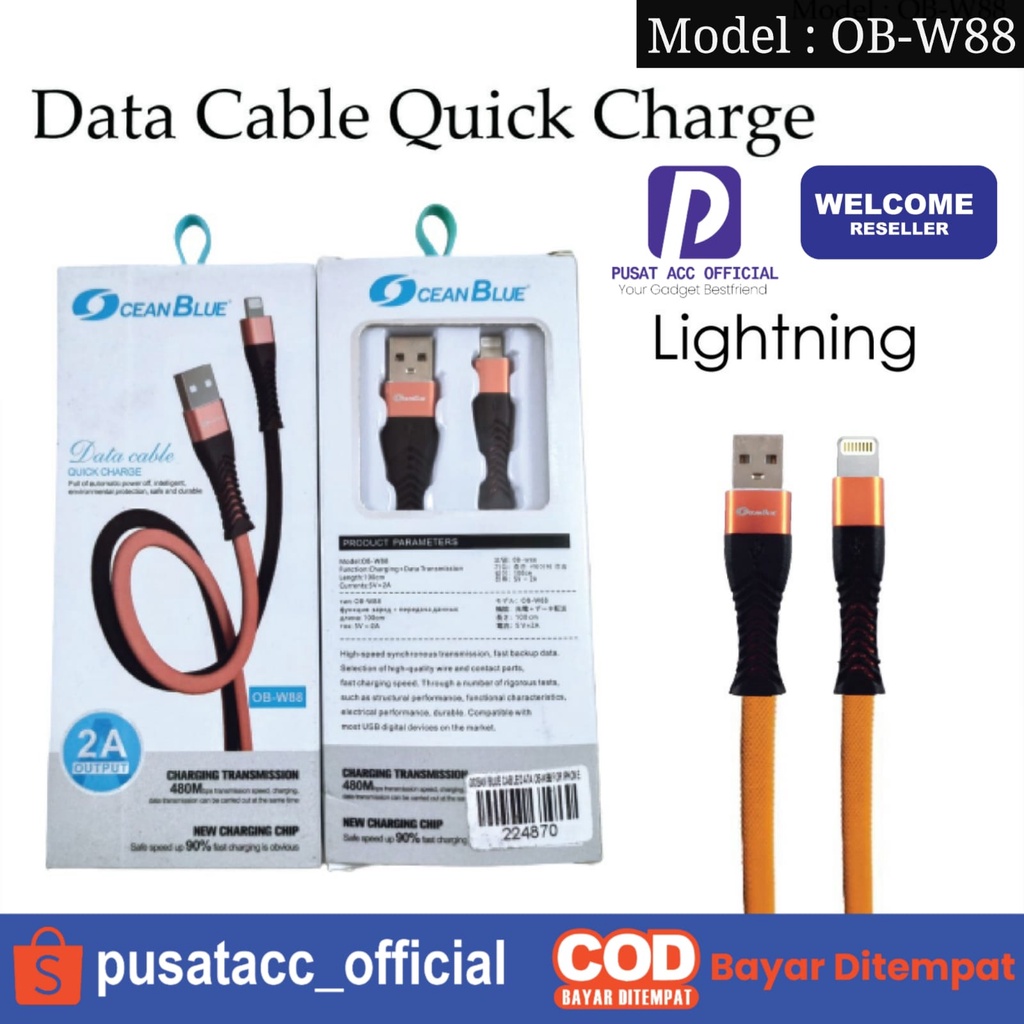 kabel data usb iphone 6 7 8 plus x xs 11 12 13 pro max lightning ocean blue ob w88 cable charger typ