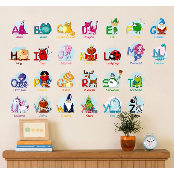 ❤ IJN ❤ Wall Sticker Alpabeth 45x60cm Huruf Abjad Study Anak Belajar Stiker Dinding