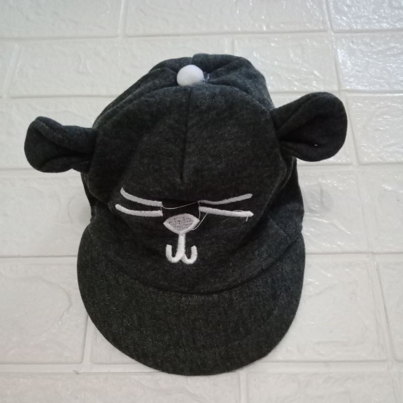 LYSASHOP - Topi Anak Bayi Lucu Motif Kucing/Topi Kupluk Bayi-Abu Tua