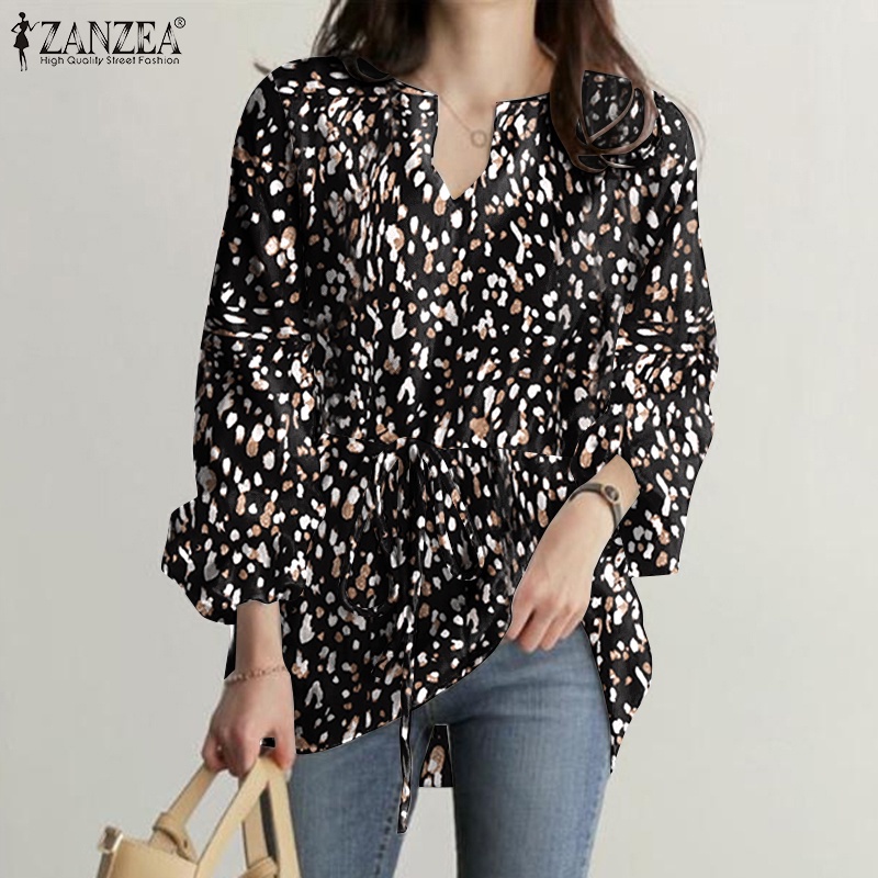 ZANZEA Women Fashion Long Flare Sleeve Drawstring Waist Casual Blouse