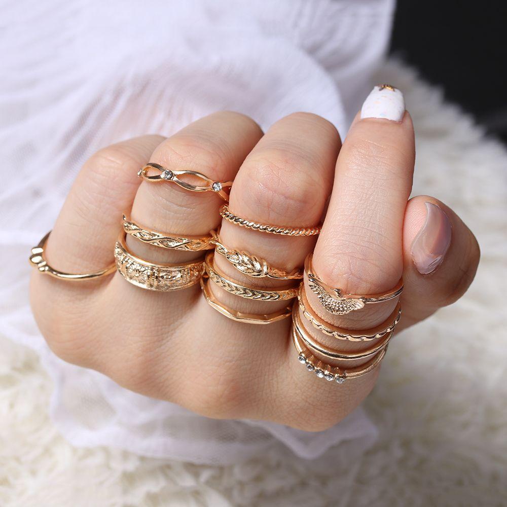 Nanas 12Pcs/Set Cincin Jari Buku Jari Hadiah Wanita Band Vintage Susun