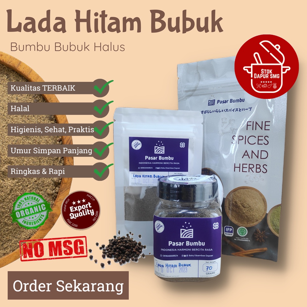 

Pasar Bumbu Lada Hitam Bubuk Halus / Black Pepper Powder Pouch Refill 20gr 50gr 100gr Botol 70gr