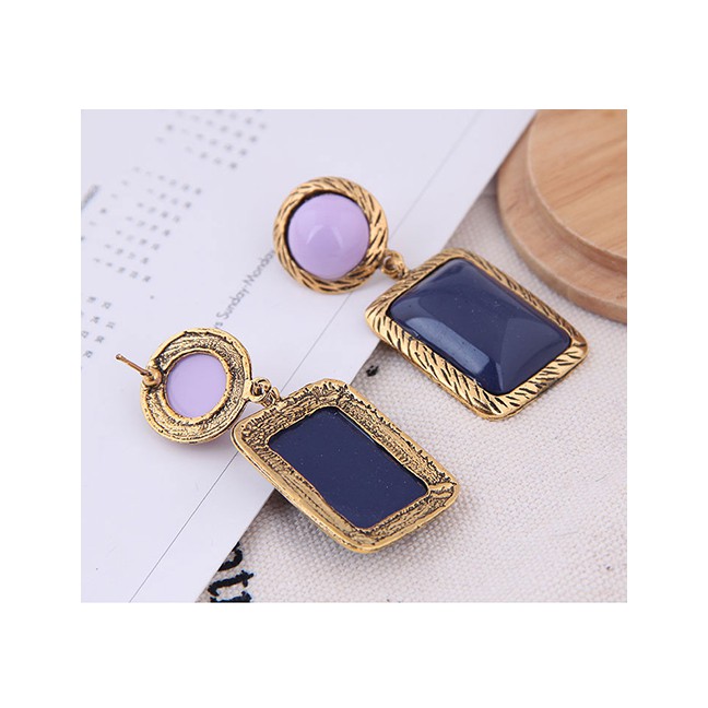 LRC Anting Tusuk Fashion Dark Blue Metal Geometric Square Earrings A58833