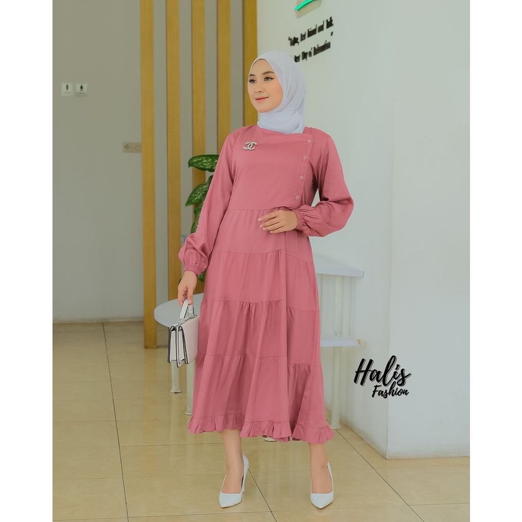 Original midi dress katun twill halis fashion syari cotton adem baju manasik haji