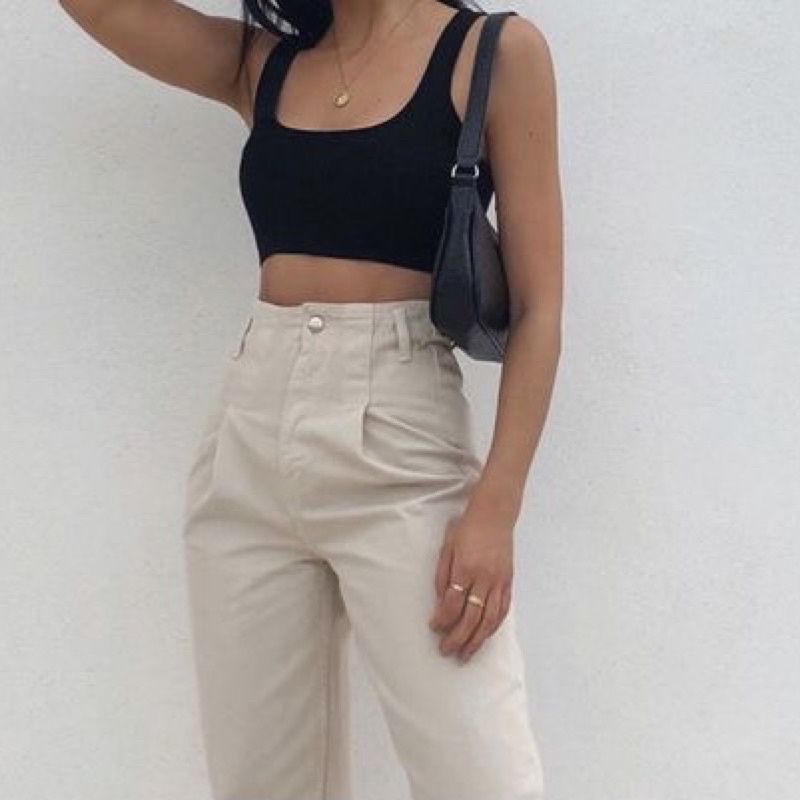 nemi top // rib knit crop tank top square neck u neck scoop