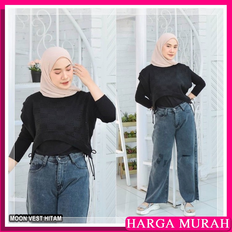 [Art. 806873] Rompi Rajut Pria Wanita Vi Vest | Rompi Rajut | Raj OW894 Rompi Rajut Crop Wanita Moon