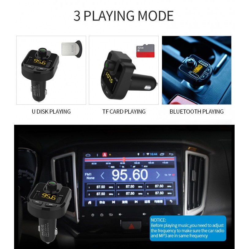 BT36 Bluetooth Hands-free Car Kit FM Transmitter 3.1A USB Port Charger