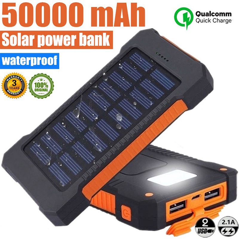 50000 mah powerbank solar cell tenaga matahari dual usb flashlight daya ponsel