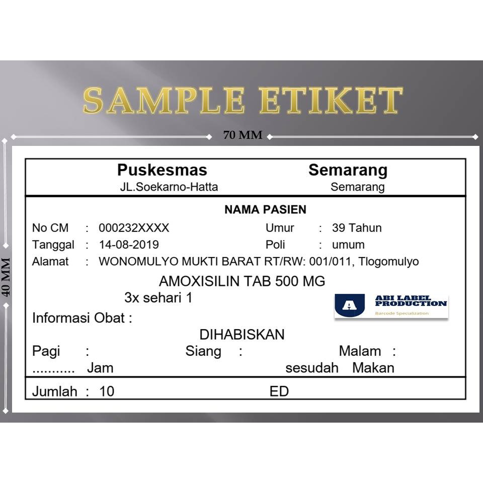 Label Etiket Puskesmas - Rumah Sakit - Apotik - Klinik 7x4 / 70x40 / 70 x 40 Semarang