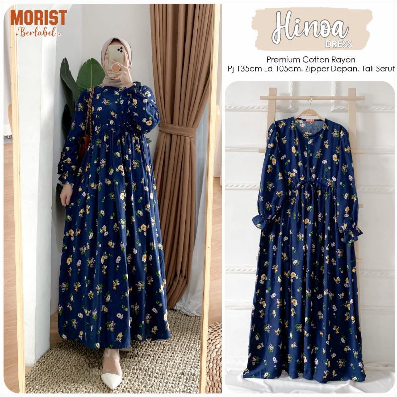 HINOA DRESS BY MORIST BERLABEL/DRESS RAYON MOTIF/DRESS MOTIF BUNGA/GAMIS RAYON MOTIF/HOME DRESS