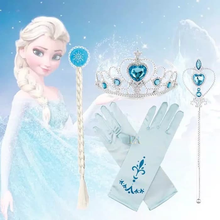 LNR Shop Lokal Premium 8 in 1 Girls Elsa Ana Aksesoris Set Perhiasan Mahkota Anting Gelang Kalung Ci