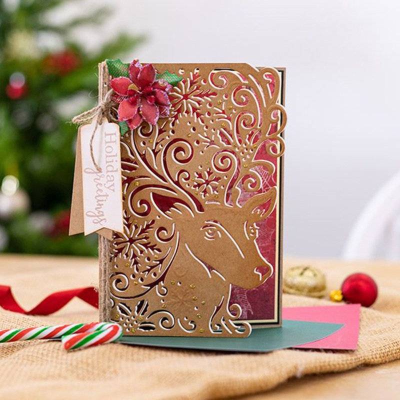 Cetakan Stensil Cutting Dies Motif Rusa Natal Bahan Metal Untuk Scrapbook / Craft DIY / Kartu