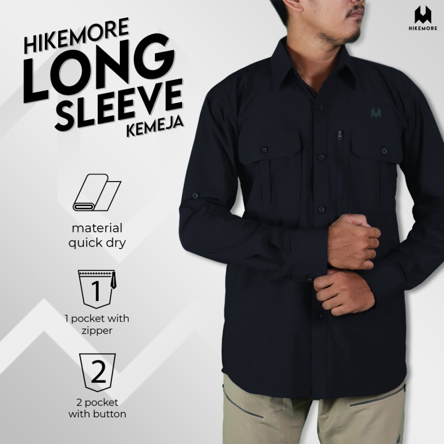 Hikemore Long Sleeve Kemeja Lengan Panjang Outdoor PDL Lapangan Quickdry Dry Fit Original