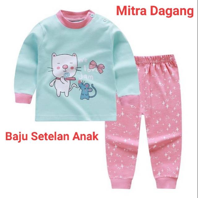 Baju Setelan Anak / Piyama Anak Lucu Motif Kucing