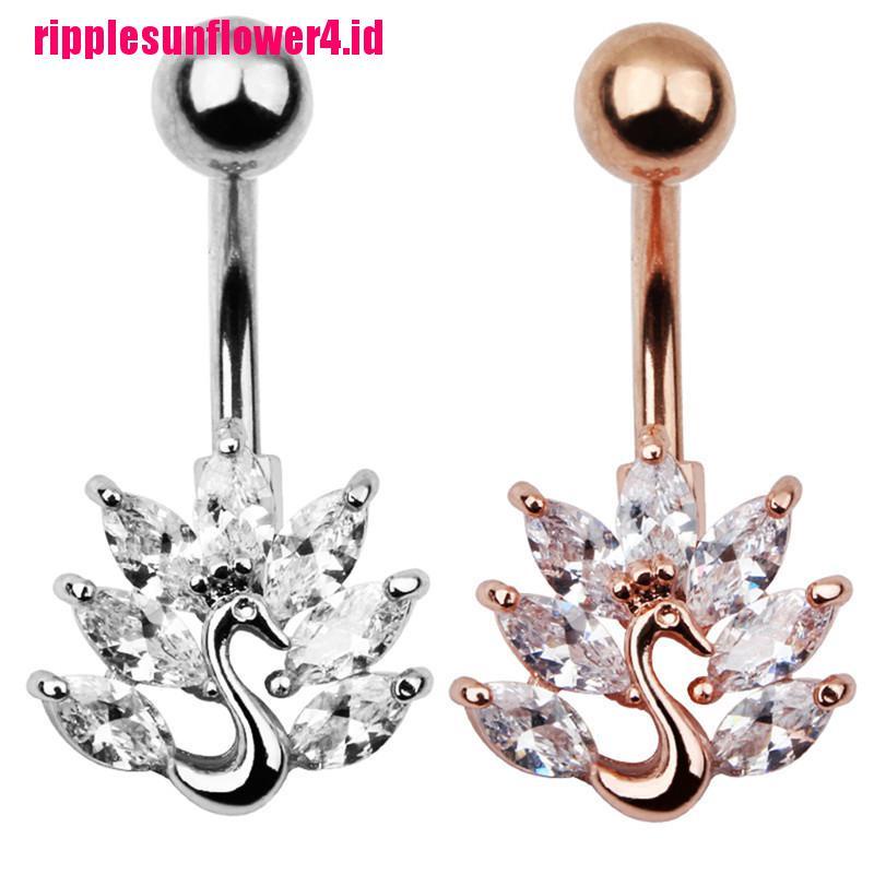 Anting Tindik Perut / Pusar Stainless Steel Model Burung Merak Dengan Kristal Zircon Untuk Wanita