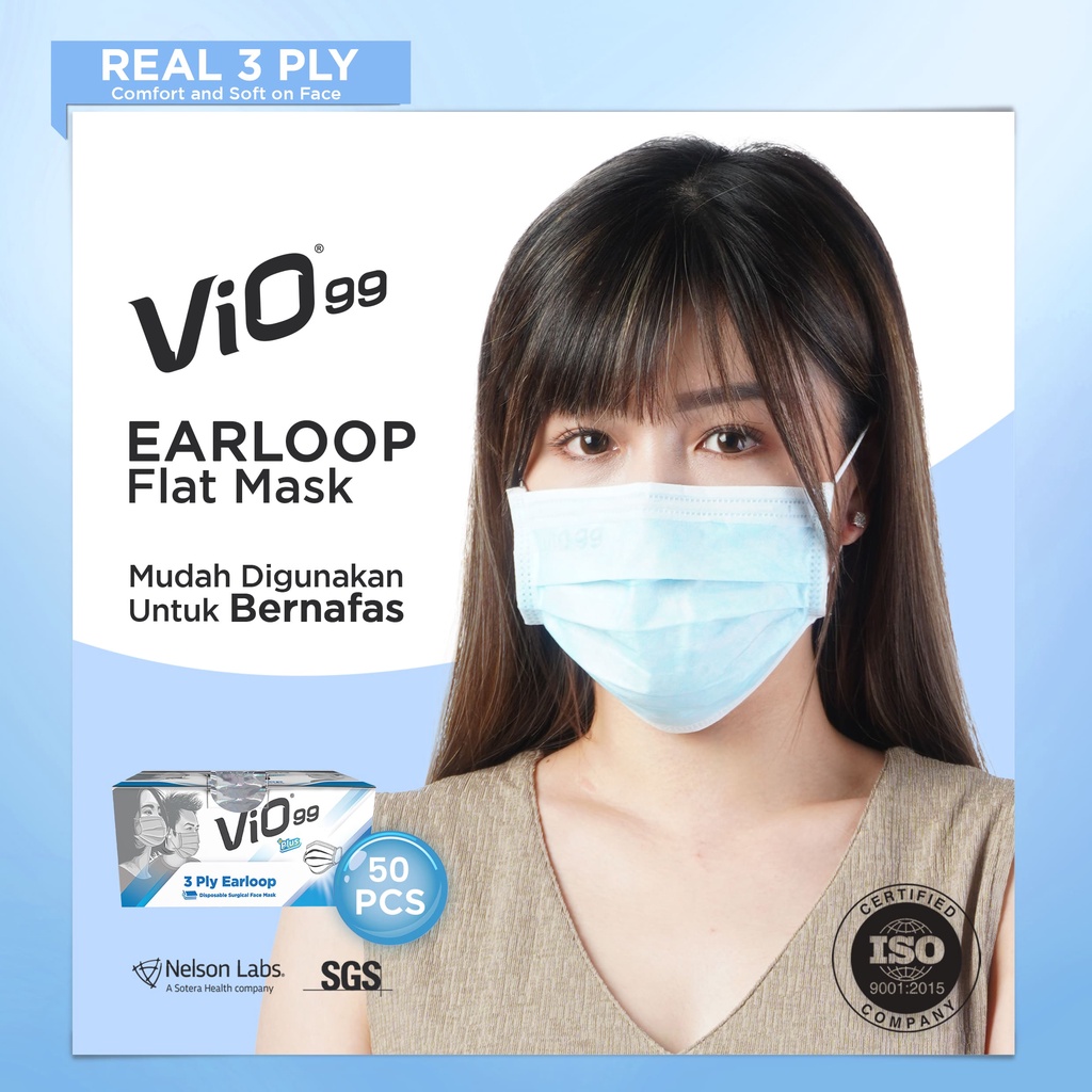 VIO - Mask '50S 3 ply Earloop Masker Medis BFE, VFE, PFE filtrasi 99% masker medis yg teruji 100%