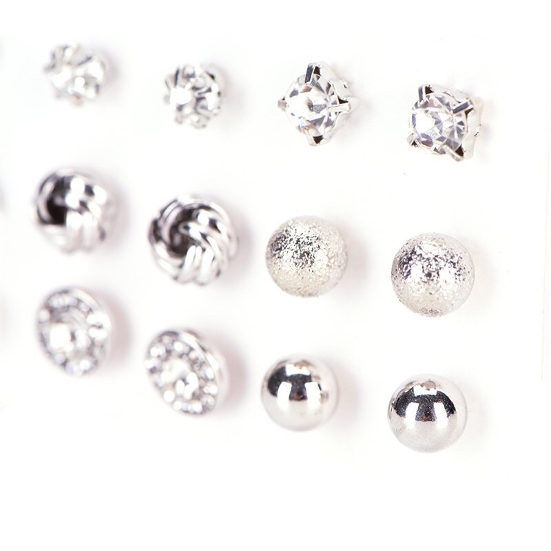 12 Pasang Stud Earring Set | Anting Wanita Korean Style Jewelry Set Alloy Steel Crystal-4