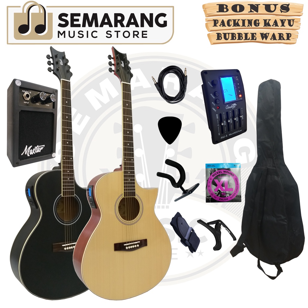 Gitar Akustik Elektrik Cort Lancip Equalizer Tuner Cowboy AW-5 Custom Paket Super Komplit