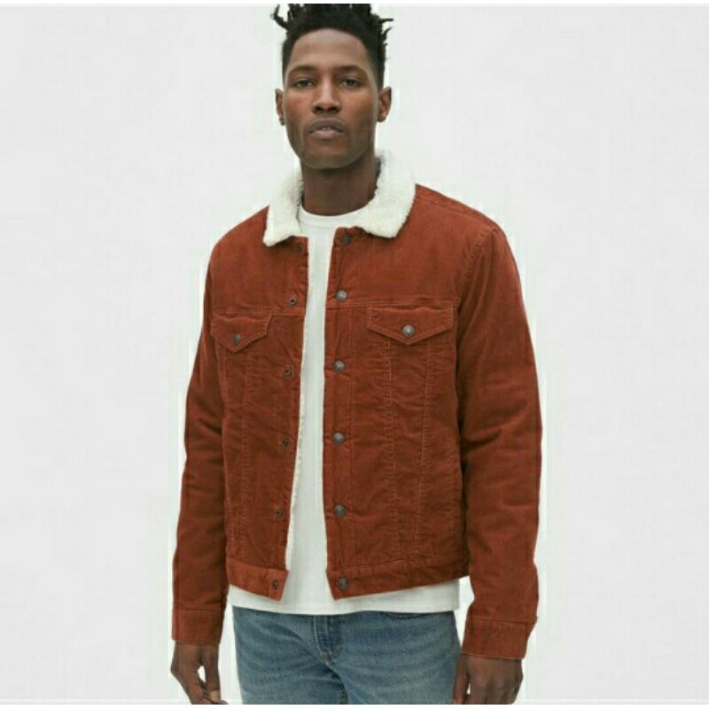 JAKET PRIA GAP SHERPA LINED ICON CORDUROY COGNAC BROWN