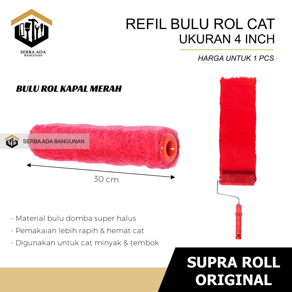 REFILL BULU ROL CAT UKURAN 4 INCH 1PCS SUPRA ROLL ORIGINAL 100% MURAH