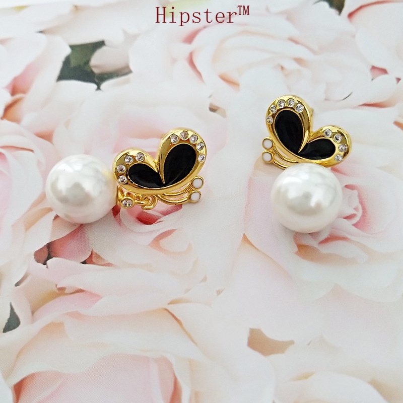 Hot Sale Natural Freshwater Pearl Butterfly Socialite Style Inlaid Zircon New Studs