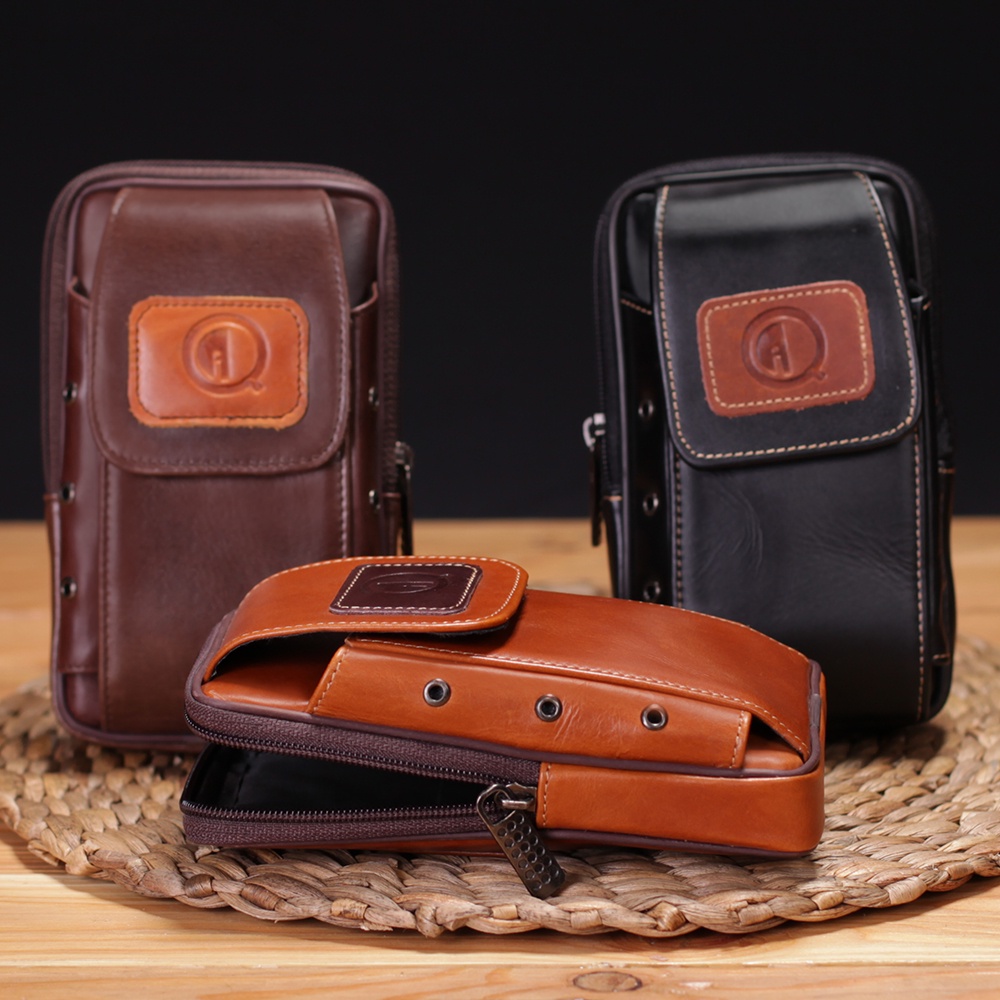 P008 - TAS PINGGANG pria/cowok dompet Handphone Android Iphone KULIT SAPI ASLI kualitas impor