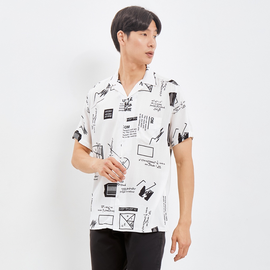 SANVANINA Kemeja Hawai Pria Kekinian Printing - Math Black Casual Shirt E-2010