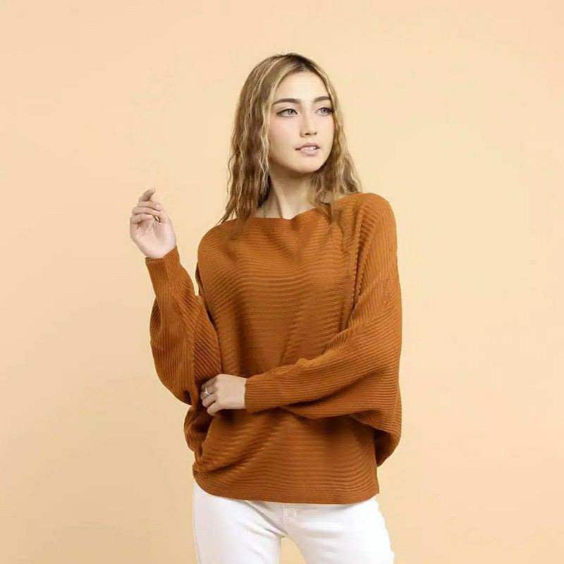 BEFAST - ZEC Sweater Wanita Rajut GEGE / Lesperal Batwing Rajut / Sweater Rajut / Swater Kekinian Banyak Warna / Sweater Terbaru Polos