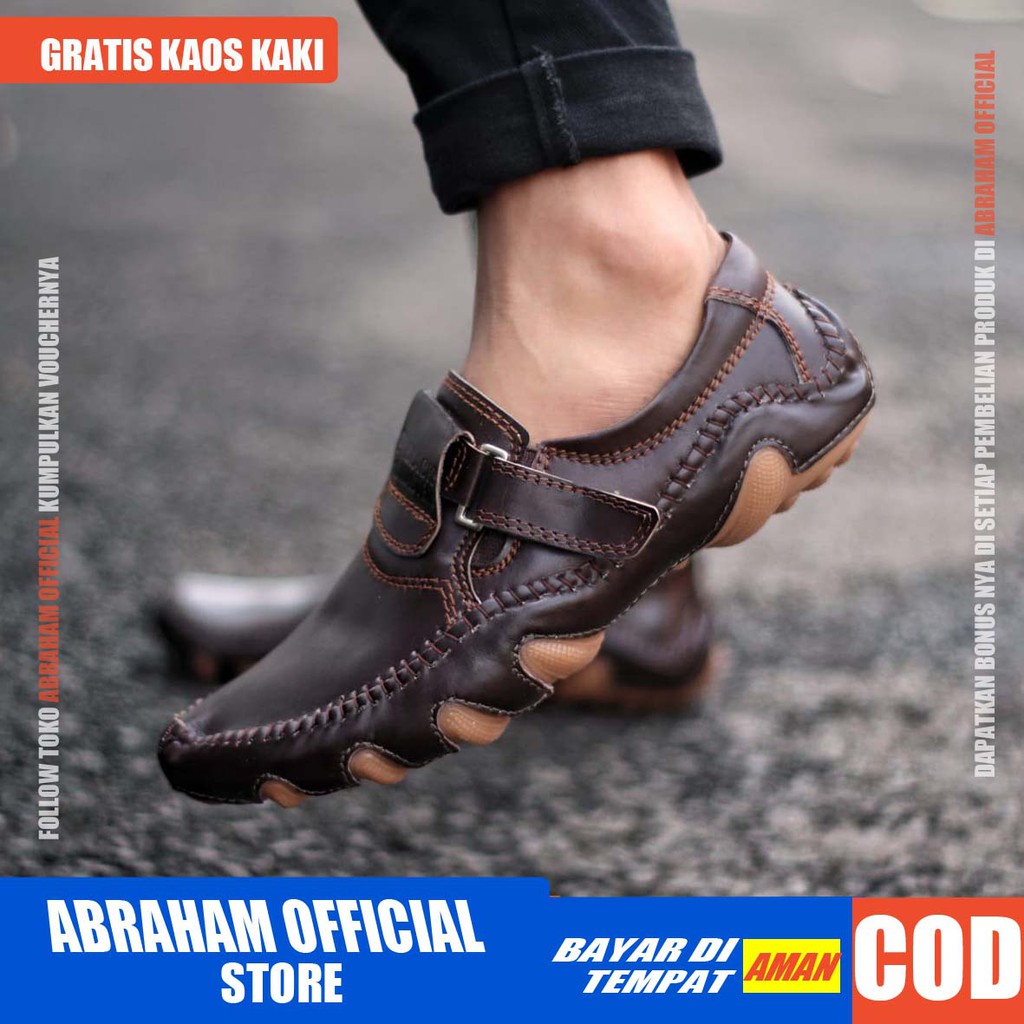 ABRHM x BUFON Sepatu Slip On pria Sepatu Pria Casual Kulit Asli Sepatu Cowok/Cowo Ori Sepatu Kasual Slop Anti Slip Semi Formal Kerja Kuliah Gaya Santai Keren Kekinian Original Murah Terlaris