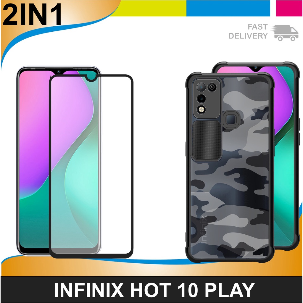 Case Infinix Hot 11 Play / Hot 10 Play  Paket 2in1 Camshield ARMY Camera Protect Free Skin Carbon