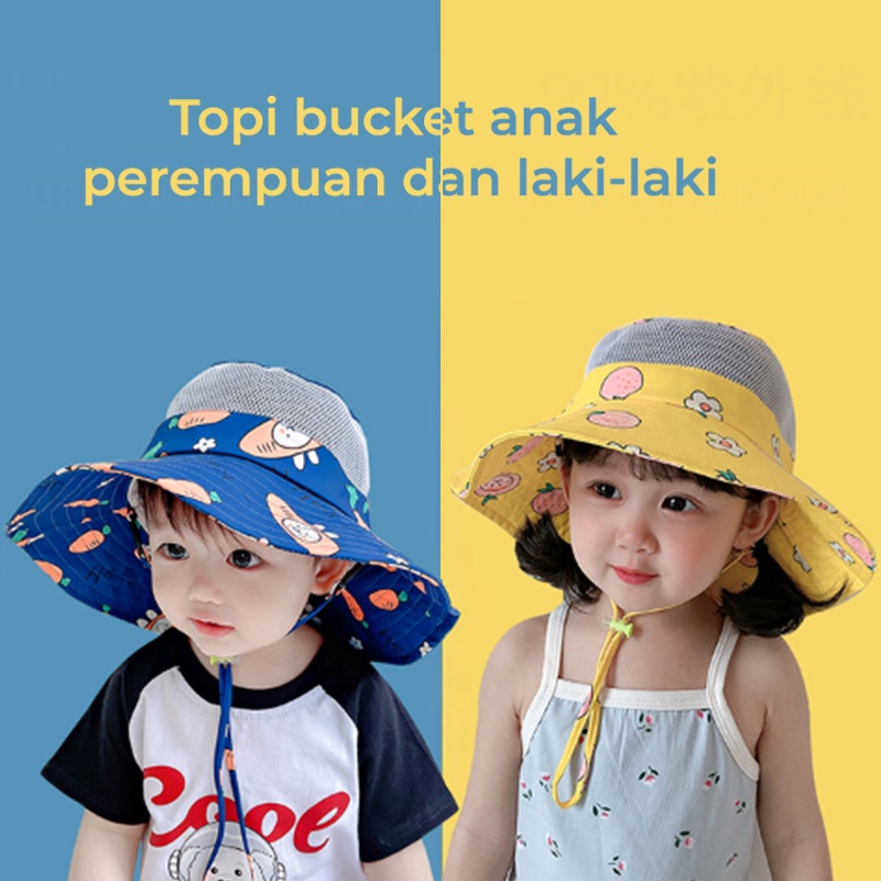 Topi Bucket Anak Laki Laki Perempuan Motif Wortel Berjaring 3 Sampai 12 Tahun fashion pakaian anak Premium HTZ