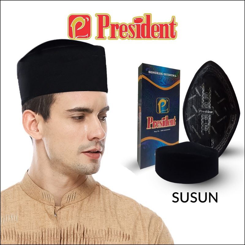 PRESIDENT - Peci Nasional Songkok Kopiah Hitam President Susun Non AC tinggi 9 Original