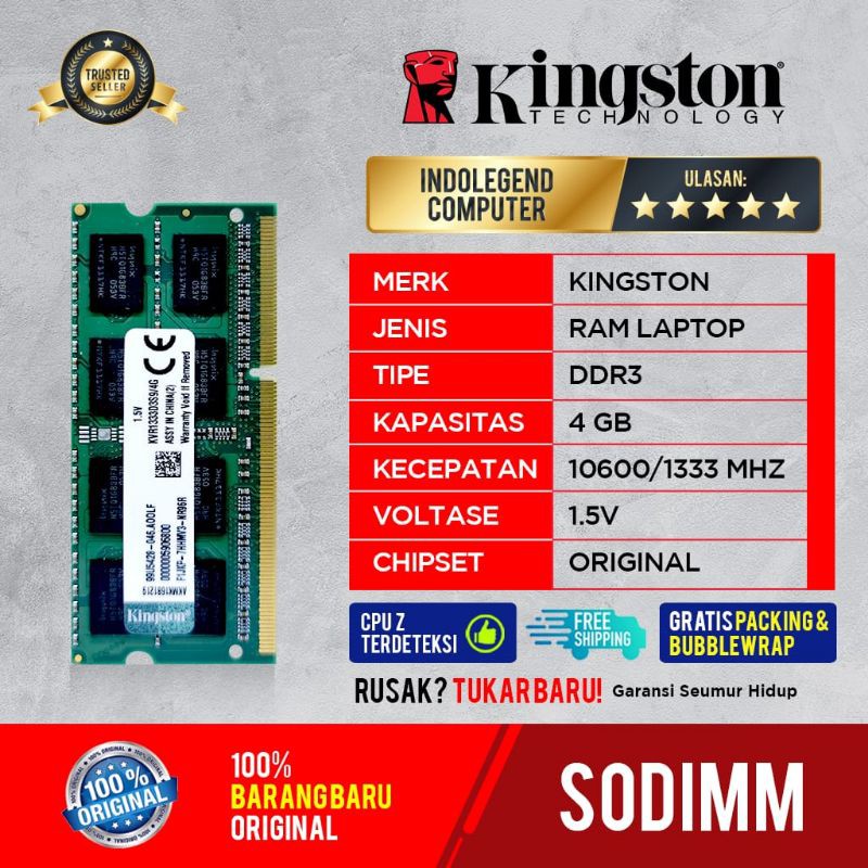 KINGSTON SODIM DDR3 4GB PC10600 1.5VOL