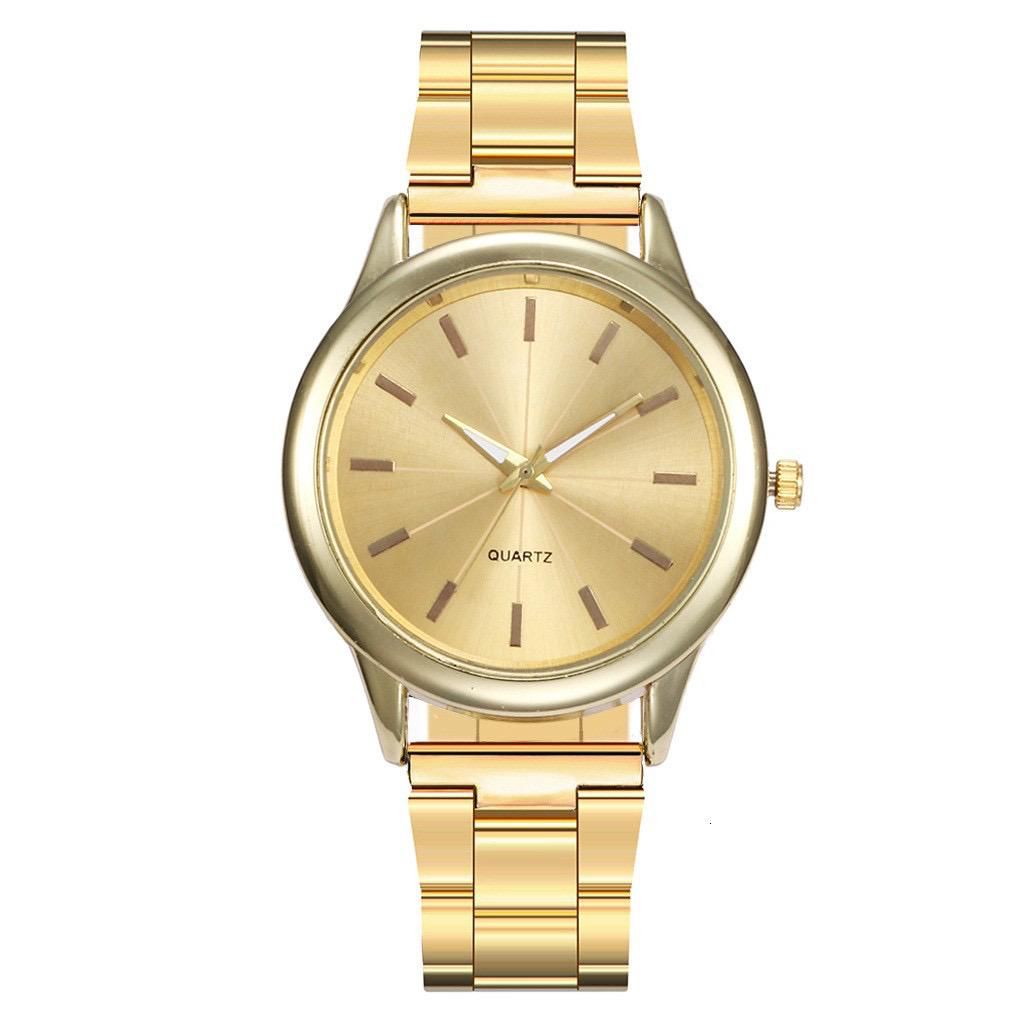 Jam Tangan Wanita Analog Quartz Casual Fashion Strap Rantai Stainless Steel Import Couple Pria JF086-GOLD