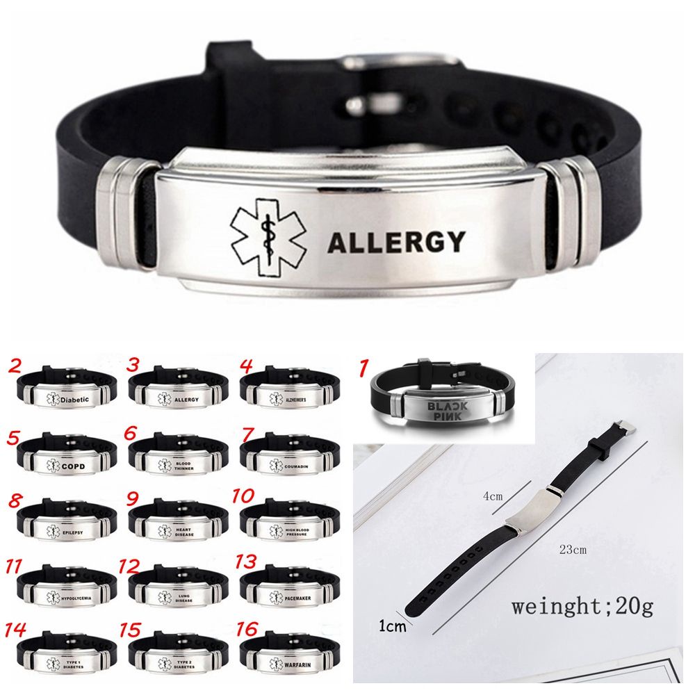 ROW New Bangles Women Men Diabetes Medical Alert Bracelets 16 Styles Stainless Steel Silicone Emergency Jewelry Gifts Epilepsy Alzheimer'S