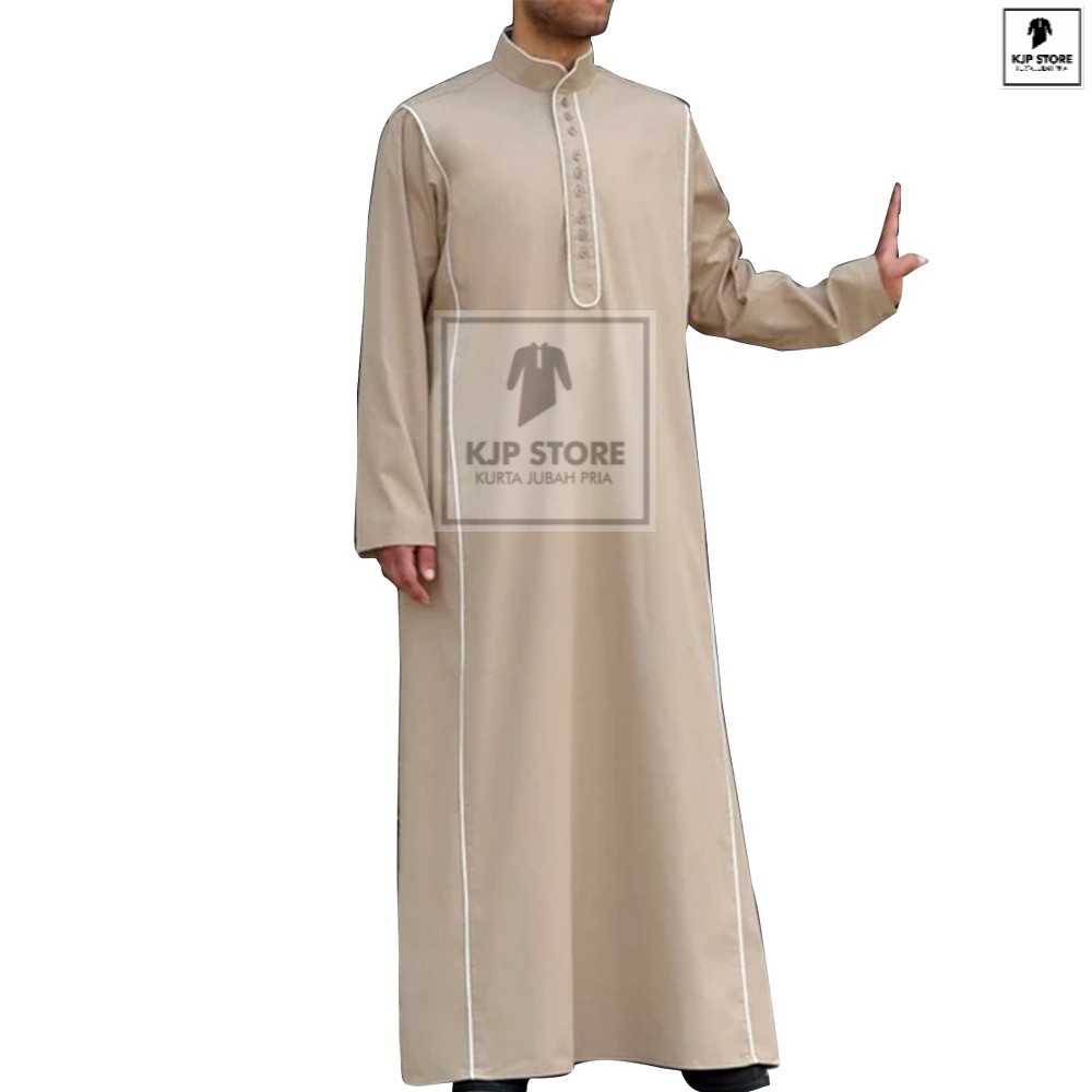 Jubah Pria Gamis Pria Baju Muslim Pria Baju Solat Cream Stripre JP-63