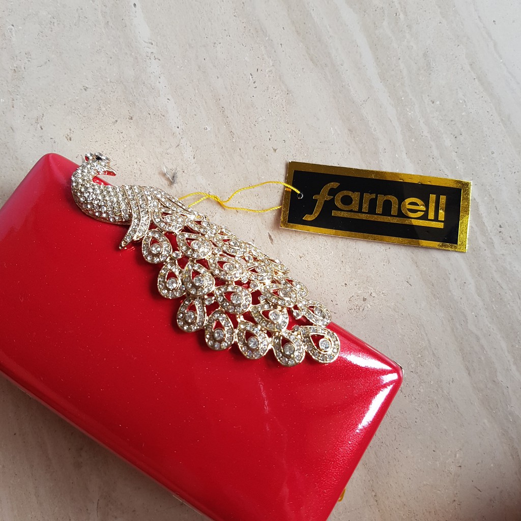 Clutch Pesta Farnell Import Burung Merak Kristal Berlian Imitasi Tas Kondangan Mewah 2599