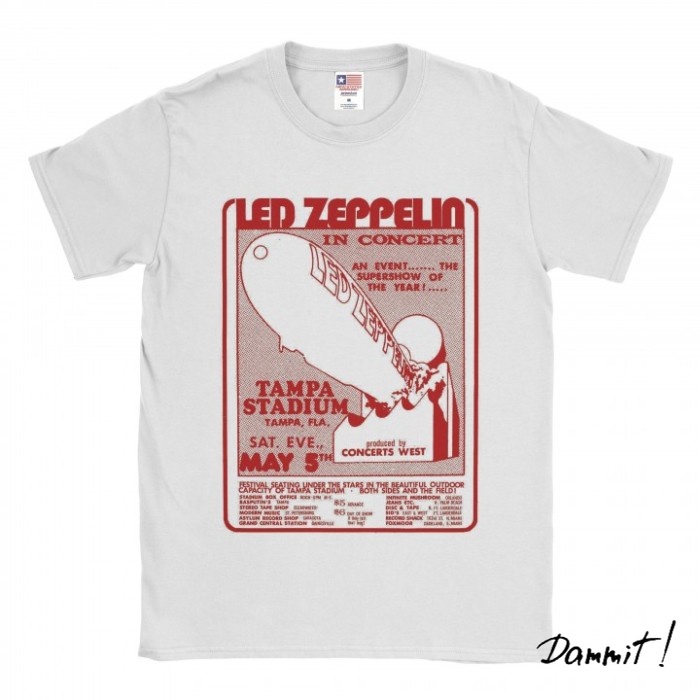 Baju Kaos Band Led Zeppelin Tampa Stadium - Putih