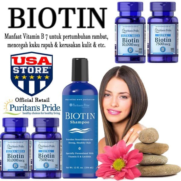 RAMBUT-VITAMIN-SUPLEMEN- PURITAN BIOTIN 10,000 MCG 50 SOFTGELS 10000 10000MCG PURITAN'S PRIDE - 50