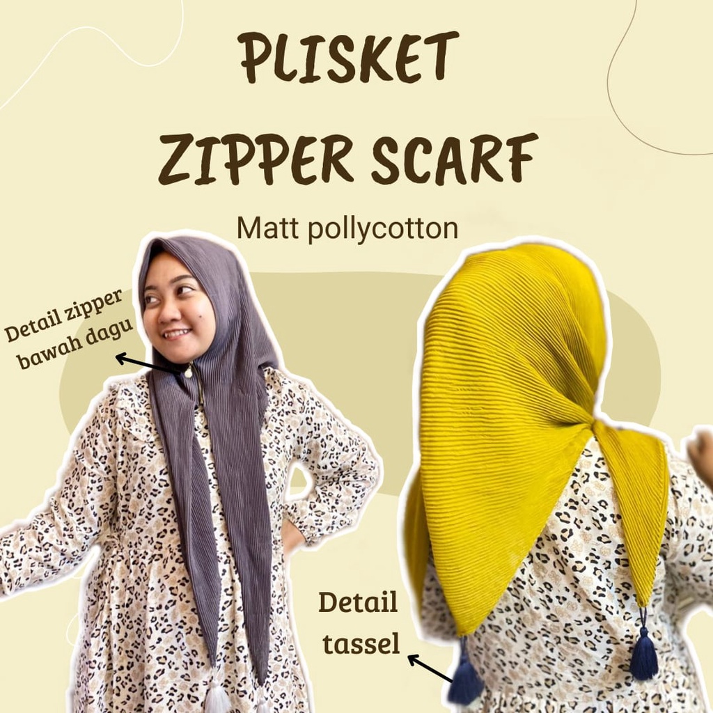 Adiezca - Segiempat Plisket Tassel Zipper / Hijab Instan Plisket Resleting Dagu