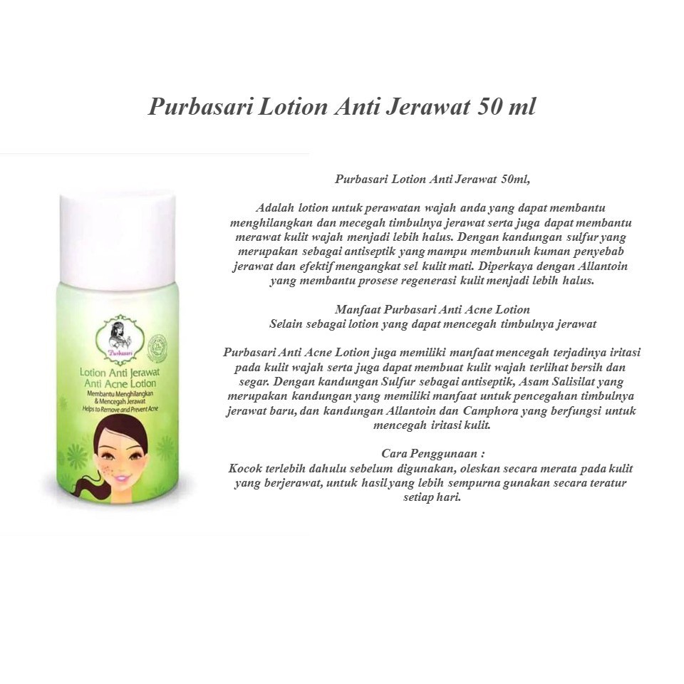 PURBASARI LOTION ANTI JERAWAT OBAT JERAWAT  - 50ML