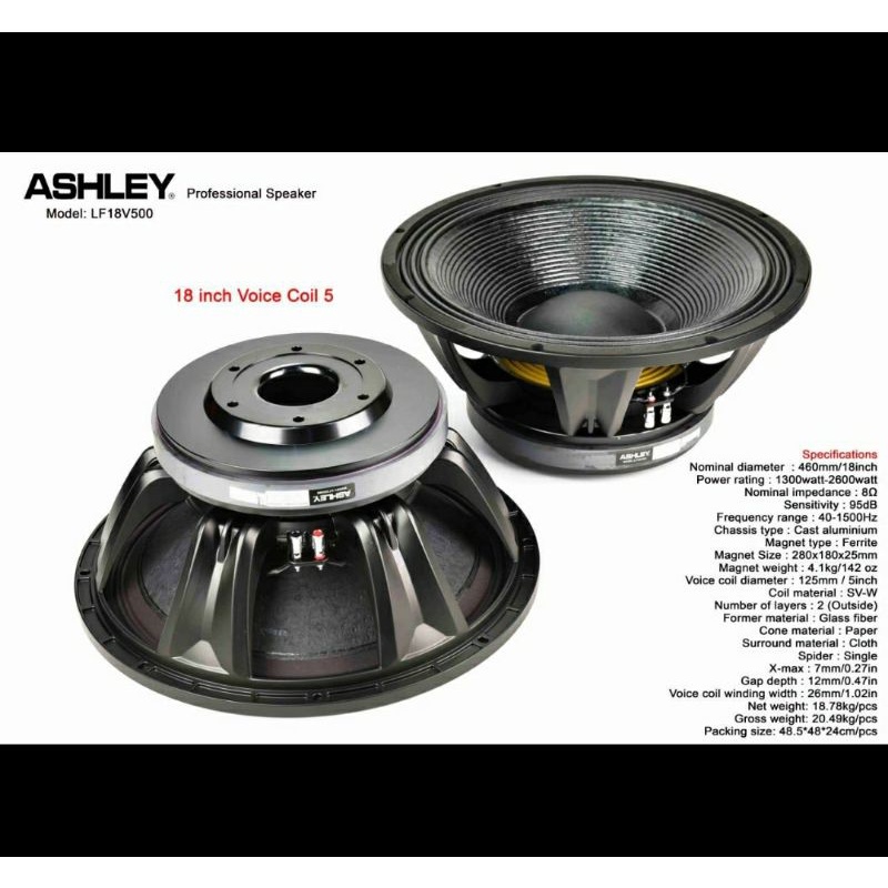 Componen Speaker ASHLEY LF18V500/LF18 V500 18 inch Coil 5in ORIGINAL